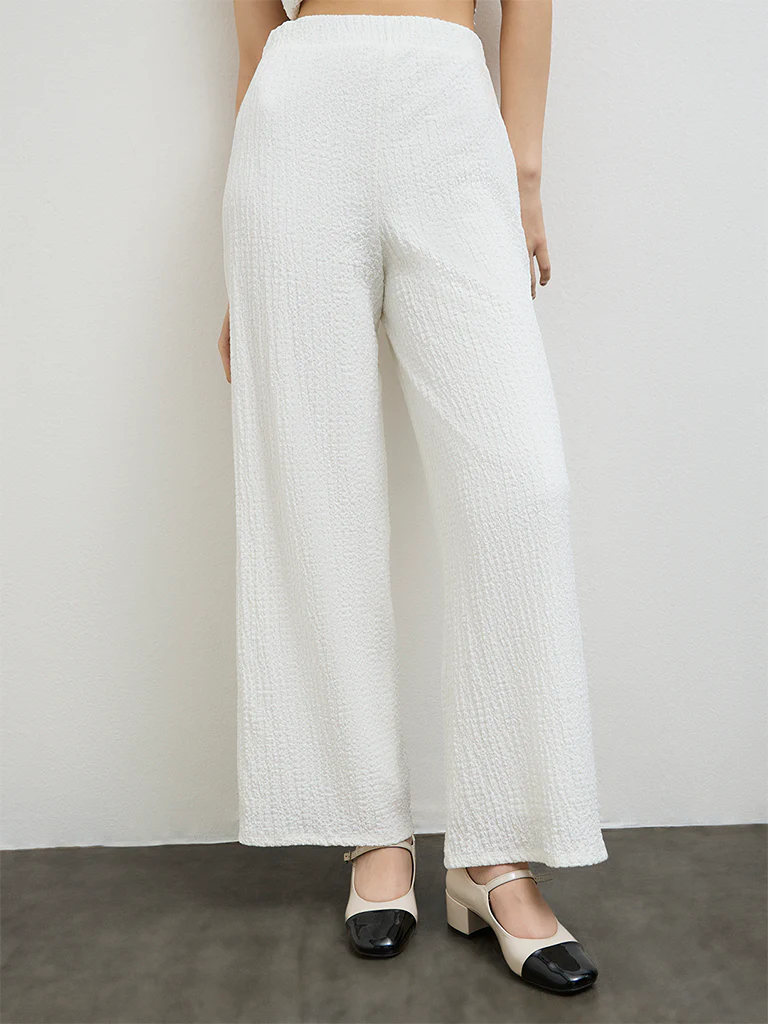 Nuon Off-White Crinkle-Textured High-Rise Pants - Image 2