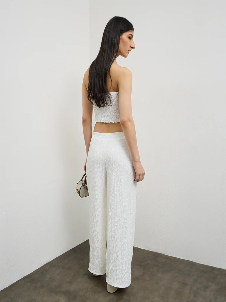 Nuon Off-White Crinkle-Textured High-Rise Pants - Image 4