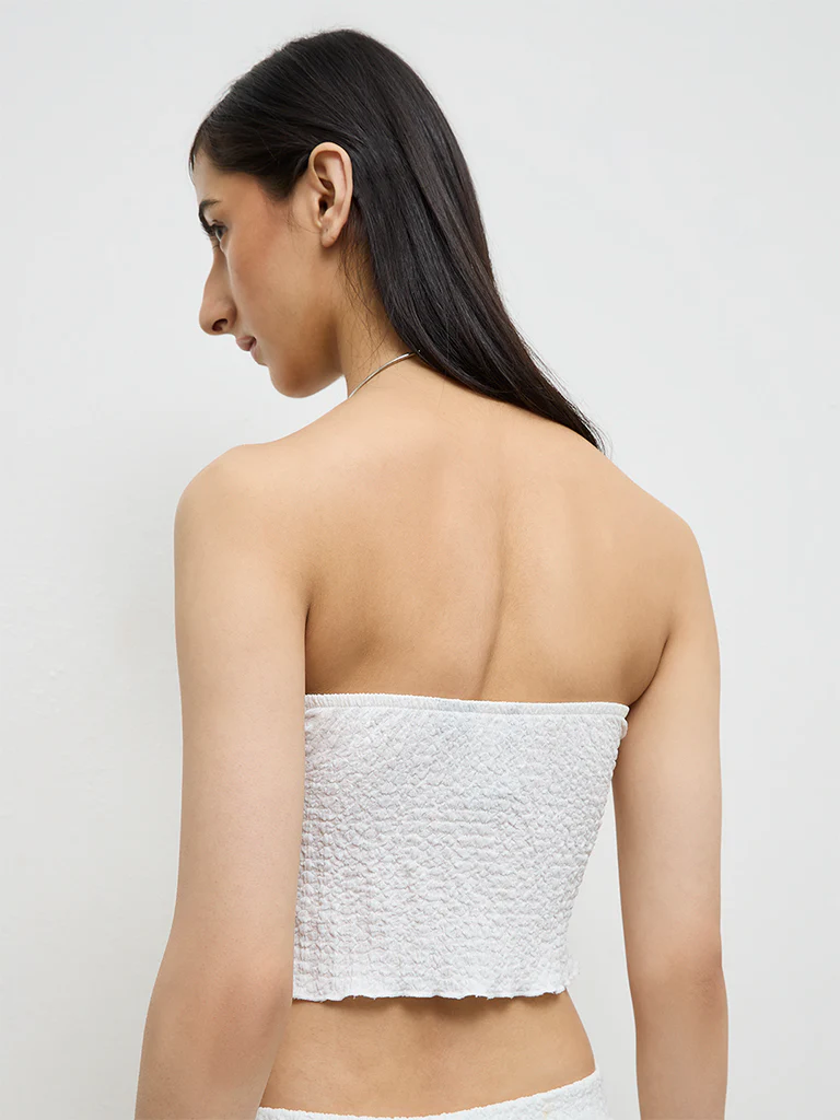 Nuon Off-White Crinkle-Textured Off-Shoulder Top - Image 4
