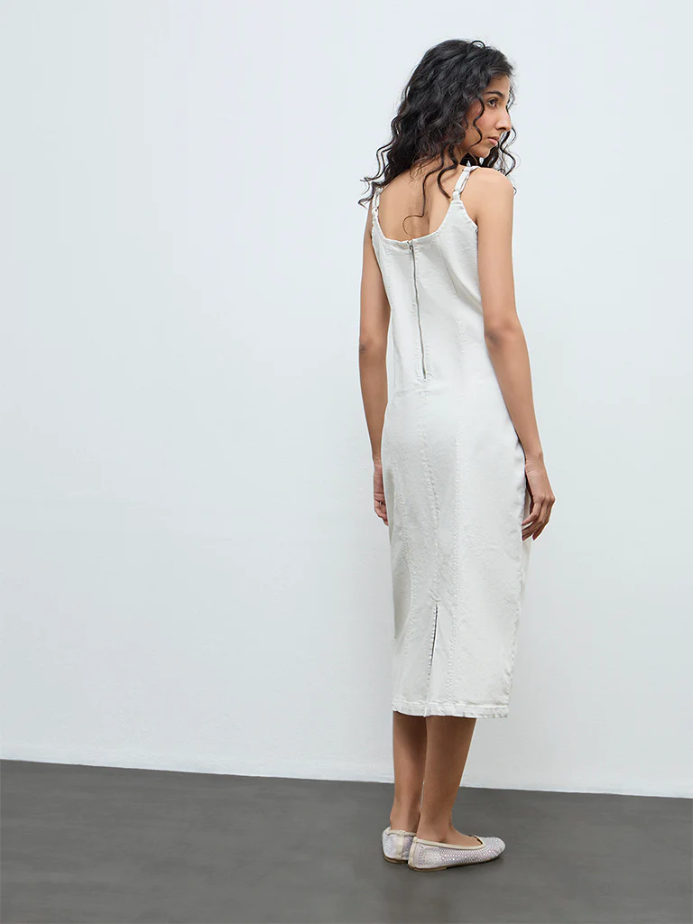 Nuon Off-White Denim A-Line Dress - Image 4