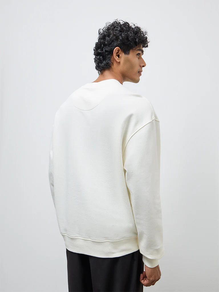 Nuon Off-White Embroidered Relaxed-Fit Cotton Sweatshirt - Image 4