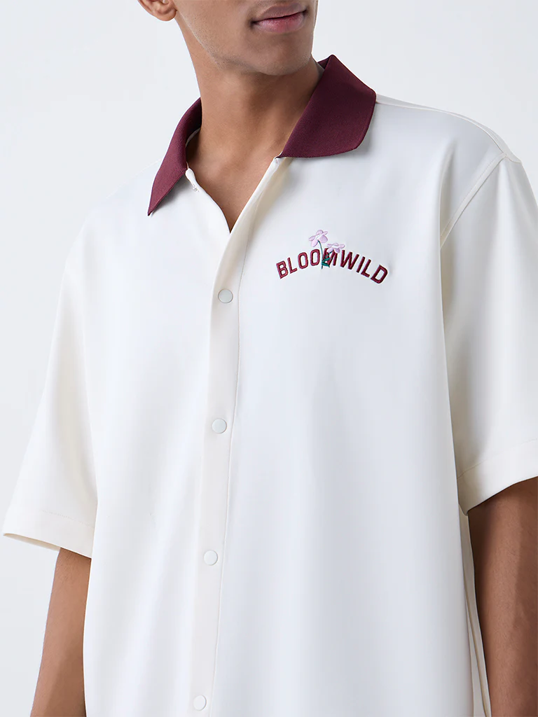 Nuon Off-White Embroidered Relaxed-Fit Shirt - Image 3