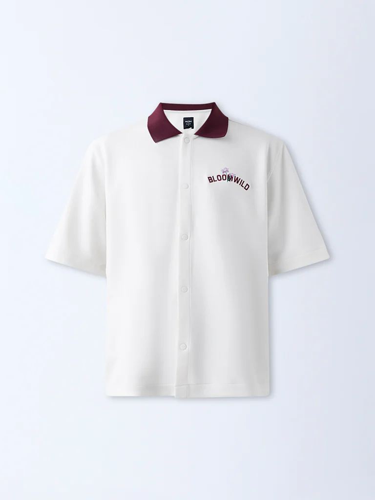 Nuon Off-White Embroidered Relaxed-Fit Shirt - Image 5