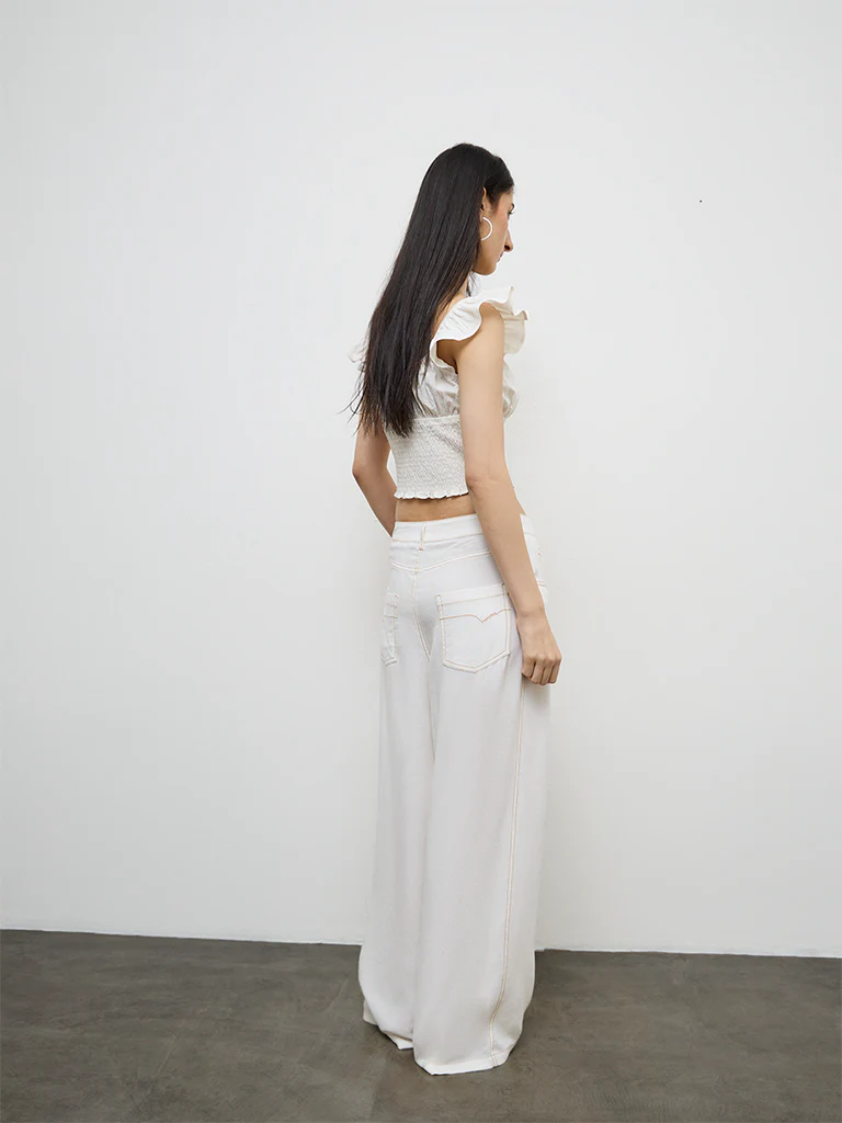 Nuon Off-White Flared High-Rise Cotton Trousers - Image 4