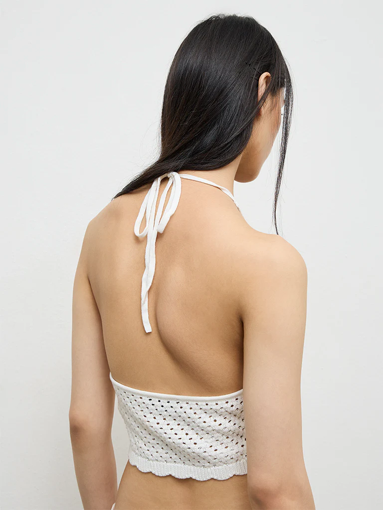 Nuon Off-White Floral Embroidered Crochet Top - Image 4