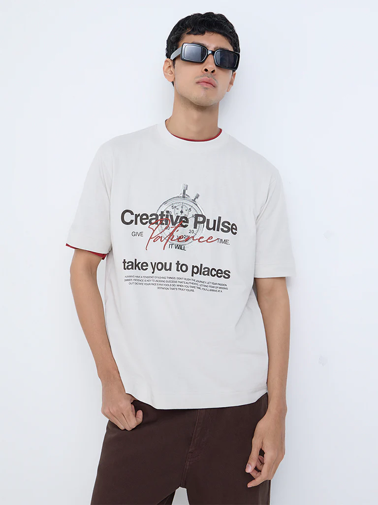 Nuon Off-White Graphic Printed Relaxed-Fit Cotton T-Shirt