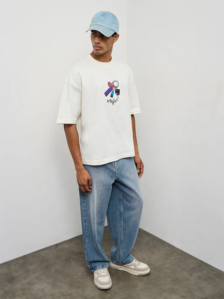Nuon Off-White Graphic Printed Relaxed-Fit Cotton T-Shirt
