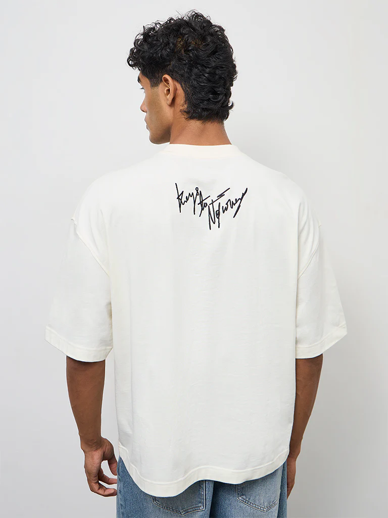 Nuon Off-White Graphic Printed Relaxed-Fit Cotton T-Shirt - Image 4