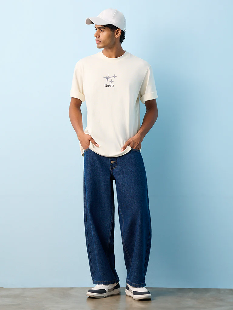 Nuon Off-White Graphic Printed Relaxed-Fit Cotton T-Shirt - Image 2