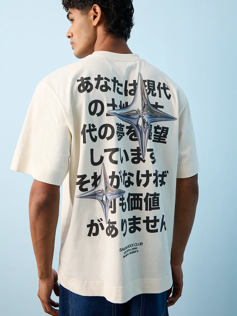 Nuon Off-White Graphic Printed Relaxed-Fit Cotton T-Shirt - Image 4