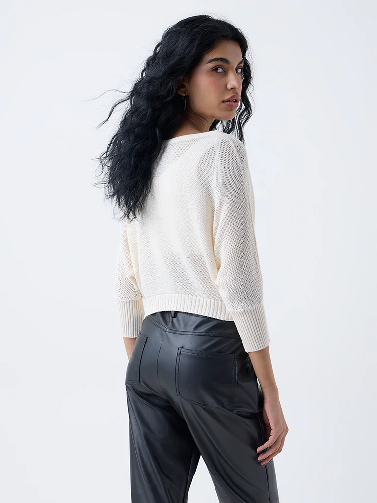 Nuon Off-White Heart Embroidered Cotton Sweater - Image 4