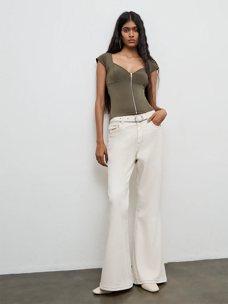 Nuon Off-White High-Rise Flared Jeans