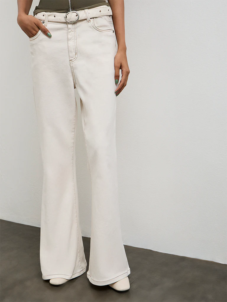 Nuon Off-White High-Rise Flared Jeans - Image 2