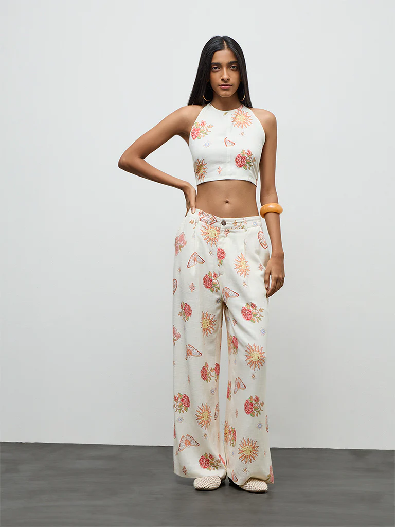 Nuon Off-White Printed Linen Top - Image 2