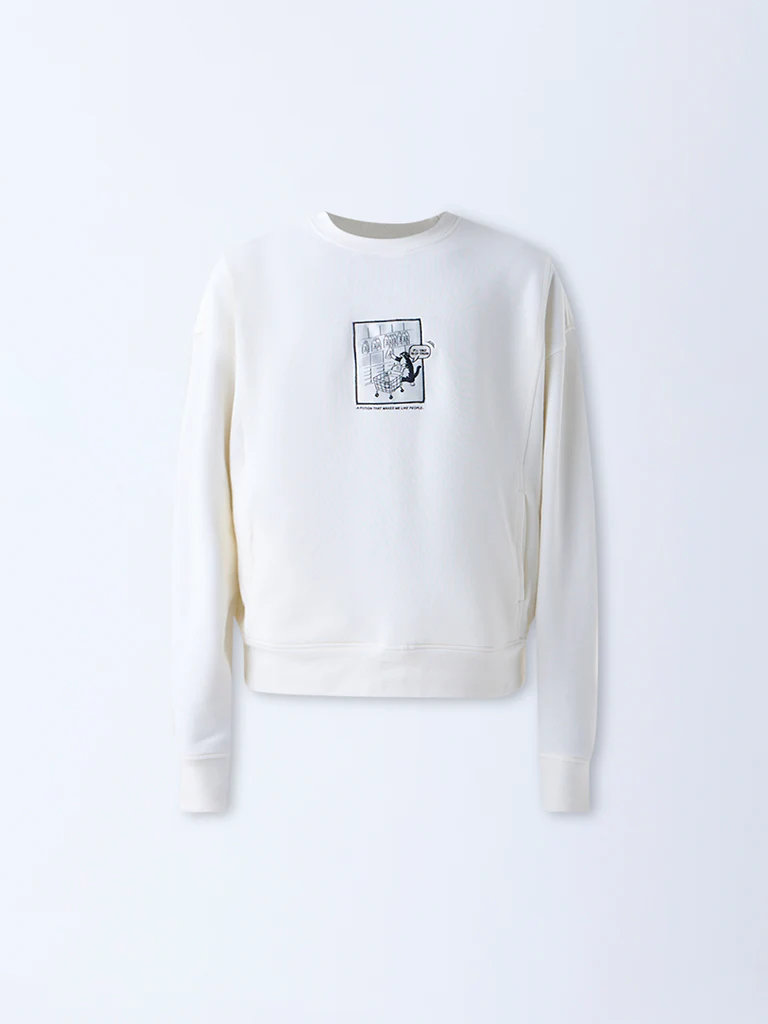 Nuon Off-White Printed Relaxed-Fit Cotton-Blend Sweatshirt - Image 5
