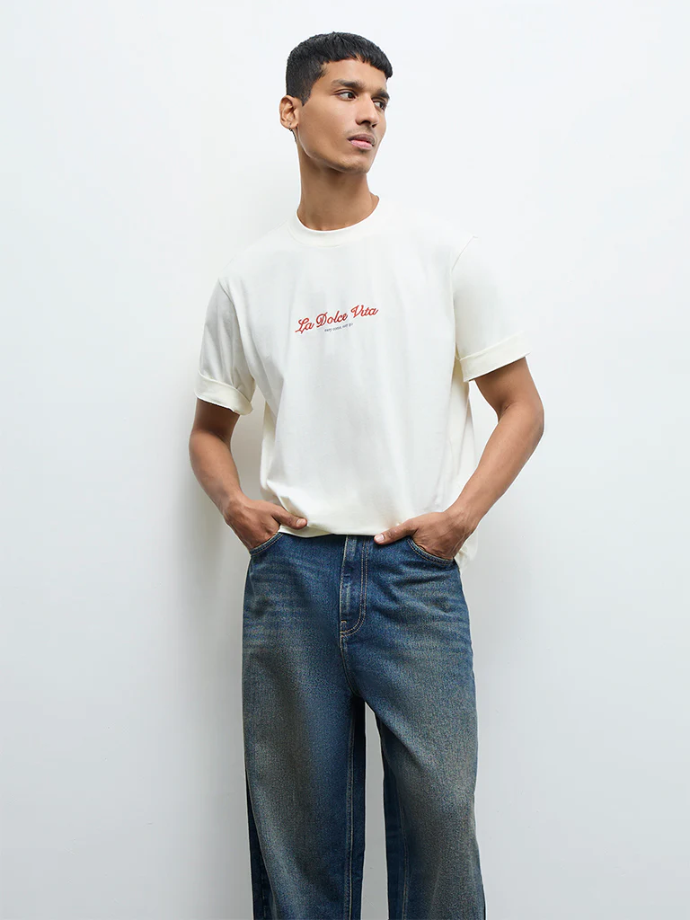 Nuon Off-White Printed Relaxed-Fit Cotton T-Shirt - Image 2