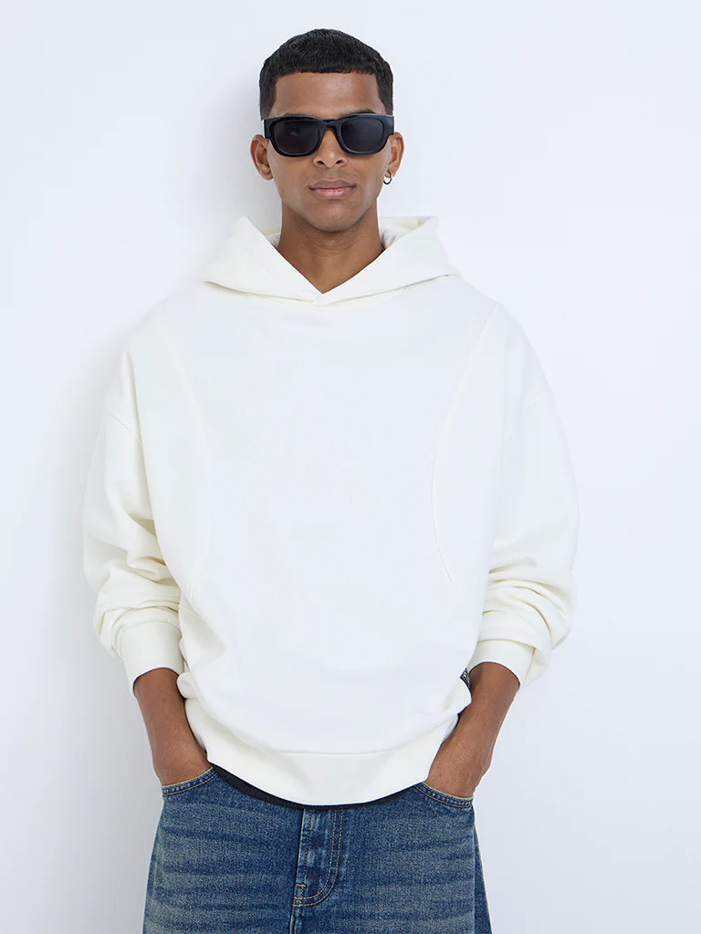 Nuon Off-White Relaxed-Fit Cotton-Blend Hoodie