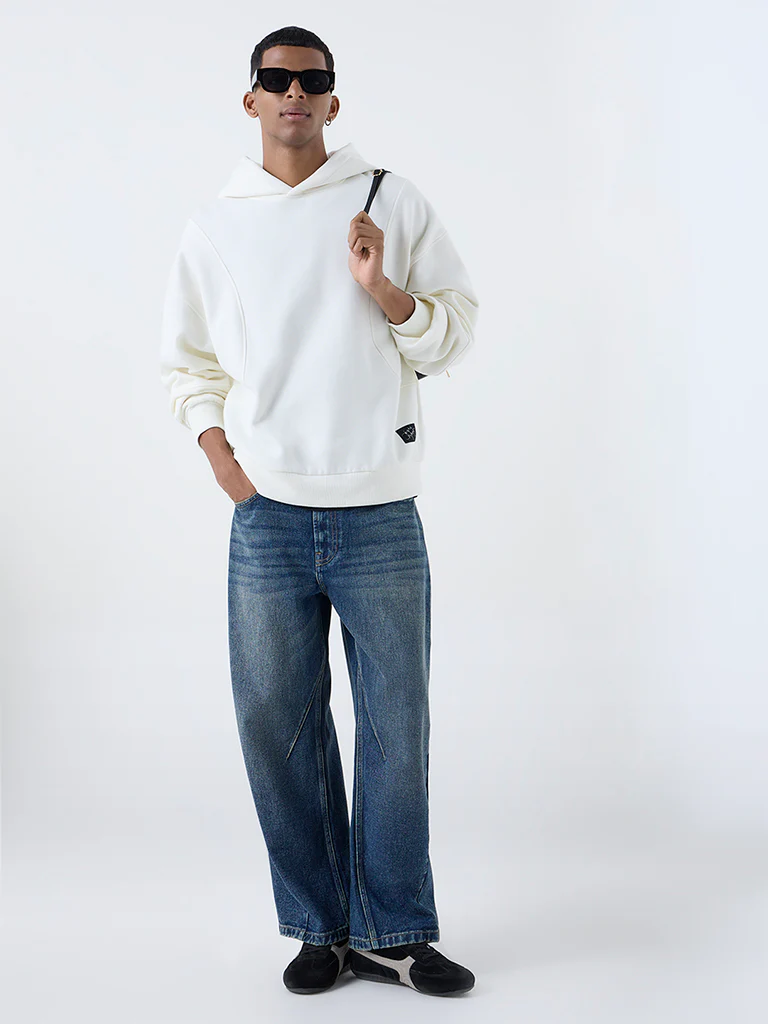 Nuon Off-White Relaxed-Fit Cotton-Blend Hoodie - Image 3
