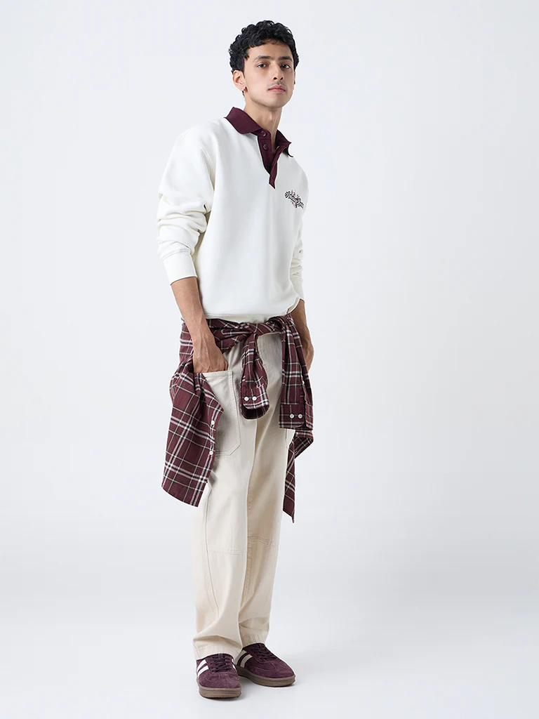 Nuon Off-White Relaxed-Fit Cotton-Blend Sweatshirt - Image 2