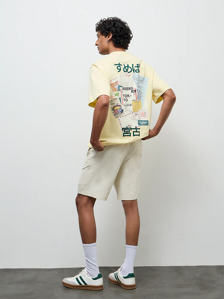 Nuon Off-White Relaxed-Fit Mid-Rise Cotton-Blend Shorts - Image 4