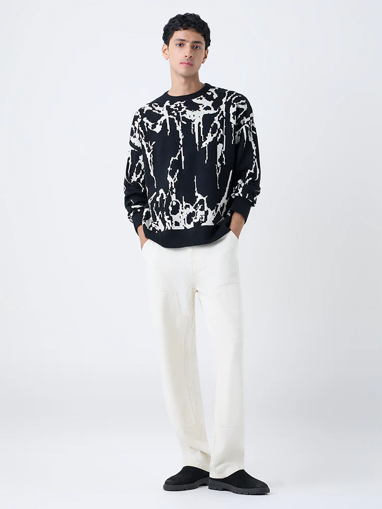 Nuon Off-White Relaxed-Fit Mid-Rise Jeans