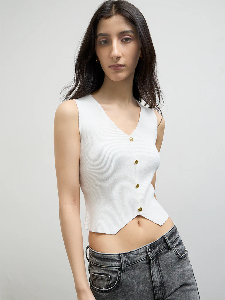 Nuon Off-White Ribbed Top