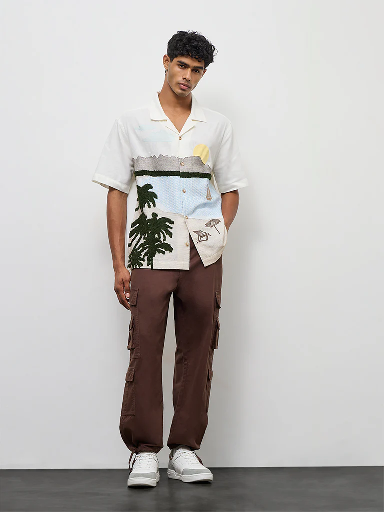 Nuon Off-White Scenic Embroidered Relaxed-Fit Shirt
