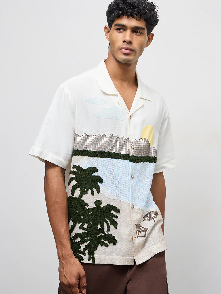 Nuon Off-White Scenic Embroidered Relaxed-Fit Shirt - Image 2