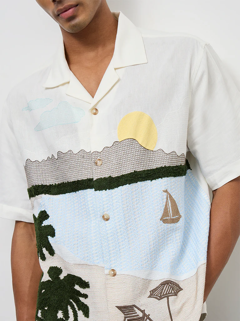 Nuon Off-White Scenic Embroidered Relaxed-Fit Shirt - Image 3