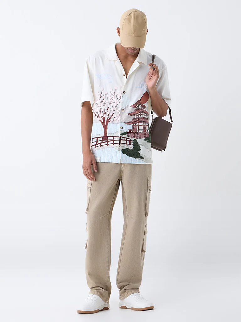 Nuon Off-White Scenic-Inspired Relaxed-Fit Shirt - Image 2