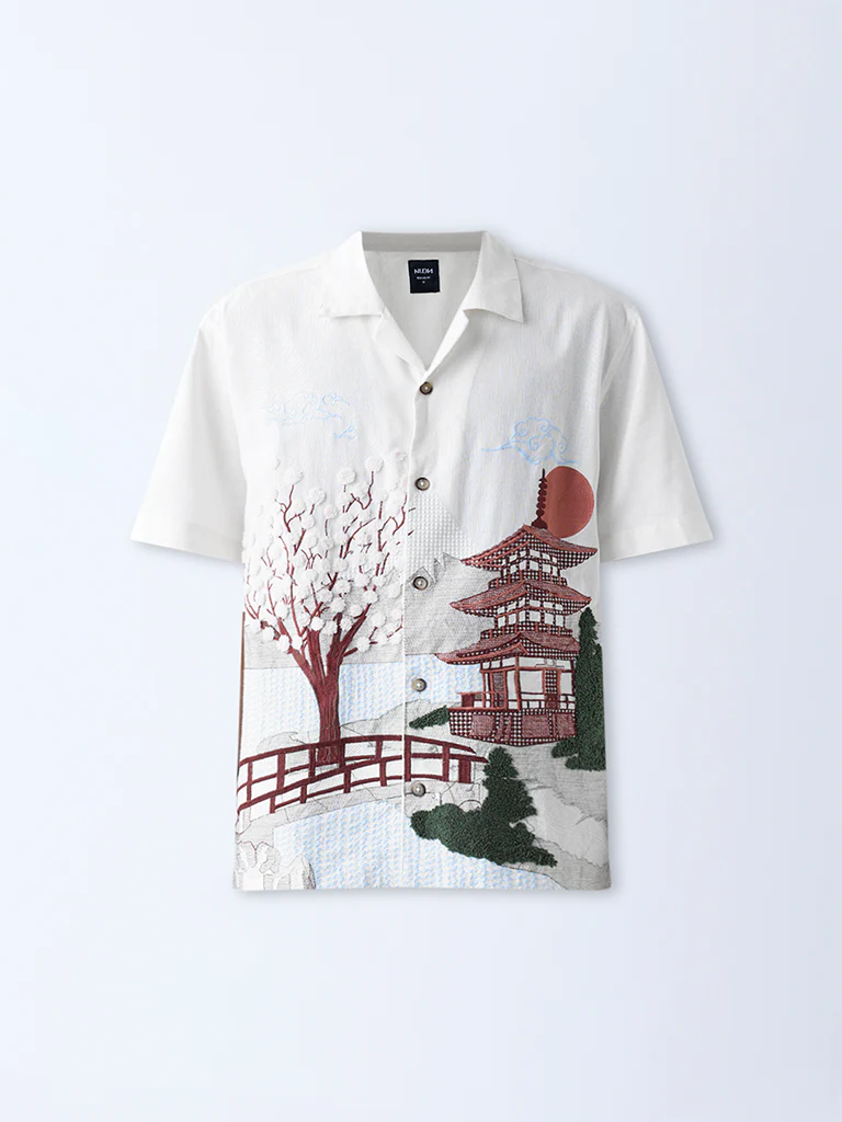 Nuon Off-White Scenic-Inspired Relaxed-Fit Shirt - Image 5