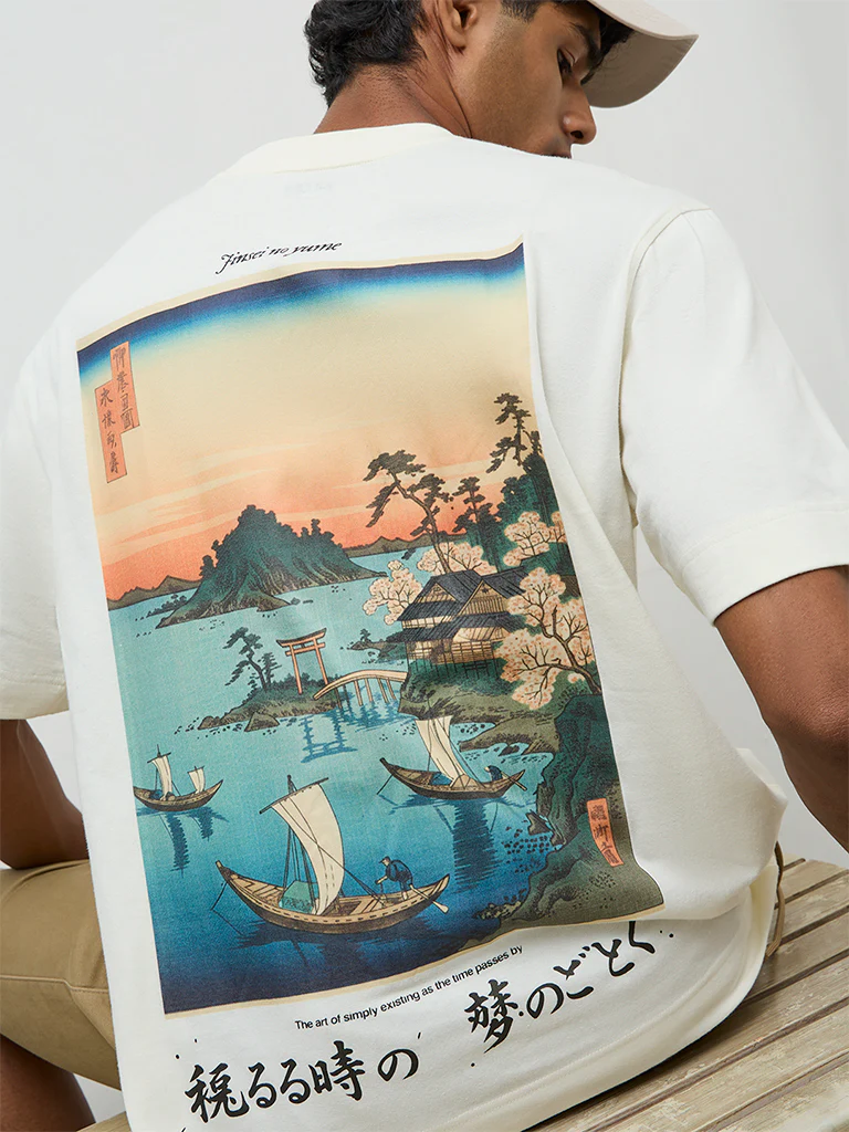 Nuon Off-White Scenic-Printed Relaxed-Fit Cotton T-Shirt - Image 3