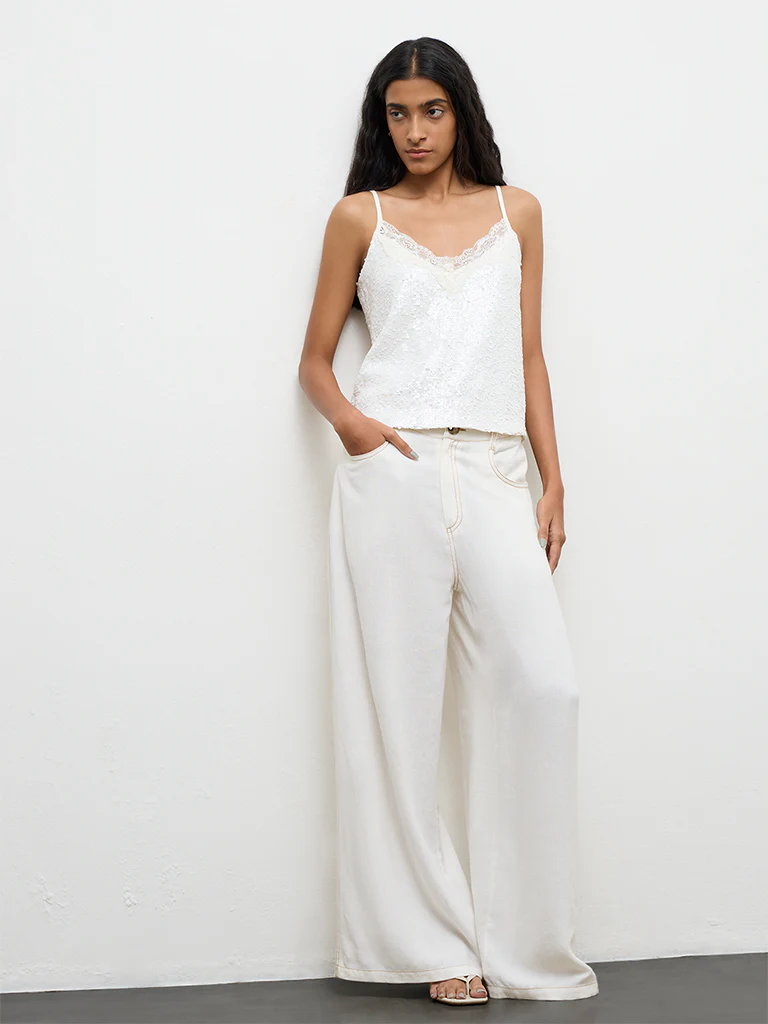 Nuon Off-White Sequin Embellished Top