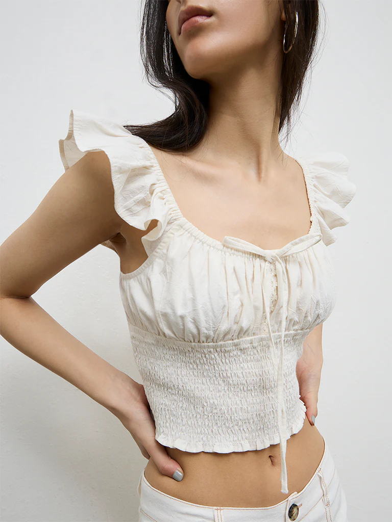 Nuon Off-White Smocked Top - Image 3