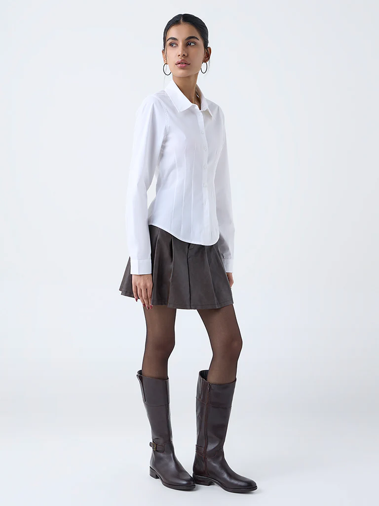 Nuon Off-White Solid Cotton-Blend Shirt