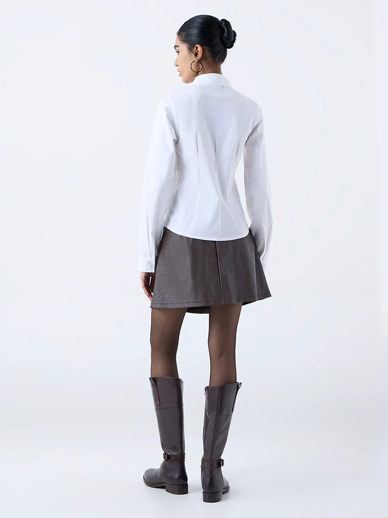 Nuon Off-White Solid Cotton-Blend Shirt - Image 4
