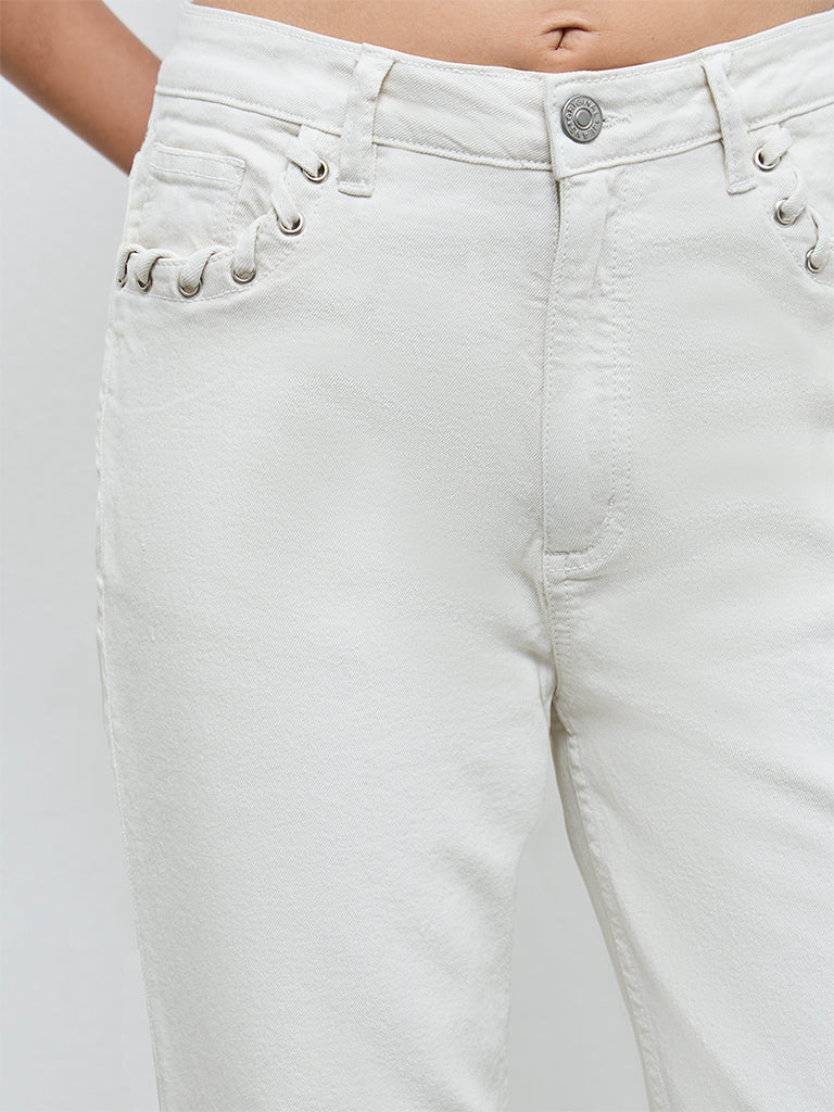Nuon Off-White Solid High-Rise Jeans - Image 3