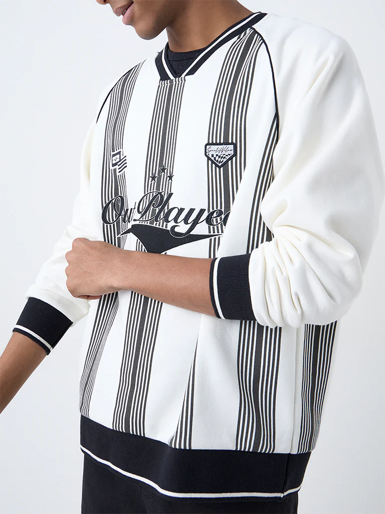 Nuon Off-White Stripe Relaxed-Fit Cotton-Blend Sweatshirt - Image 3