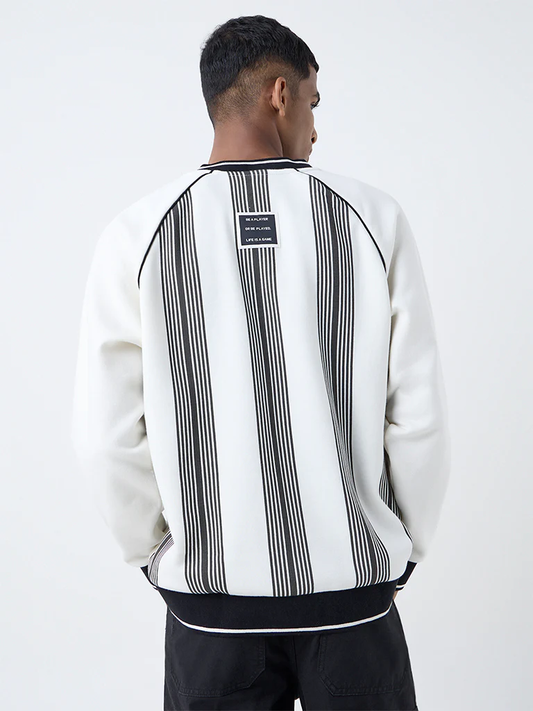 Nuon Off-White Stripe Relaxed-Fit Cotton-Blend Sweatshirt - Image 4