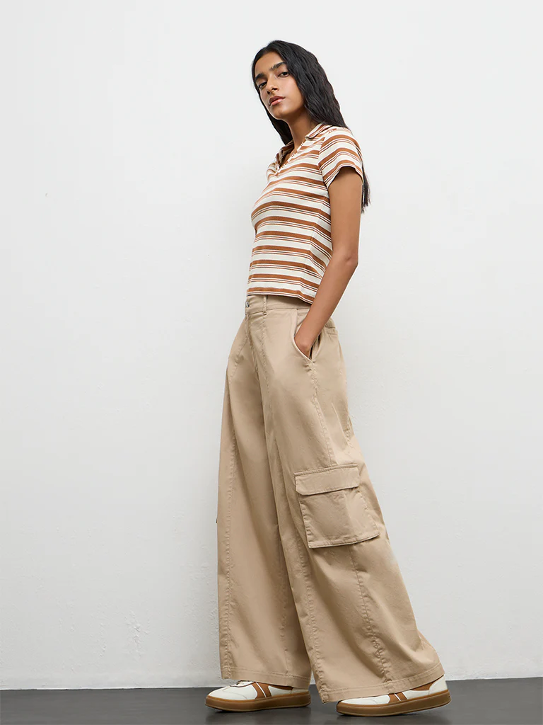 Nuon Off-White Striped Cotton-Blend T-Shirt - Image 2