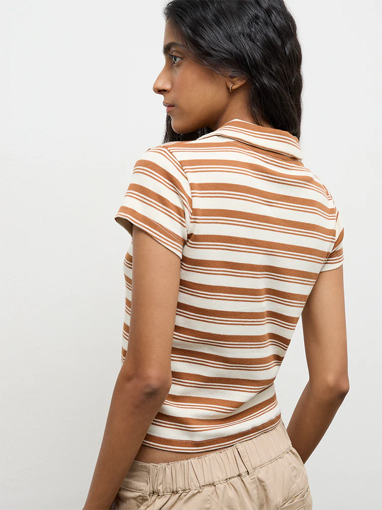Nuon Off-White Striped Cotton-Blend T-Shirt - Image 4