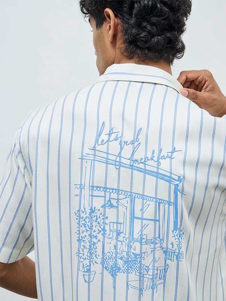 Nuon Off-White Striped Relaxed-Fit Shirt - Image 3