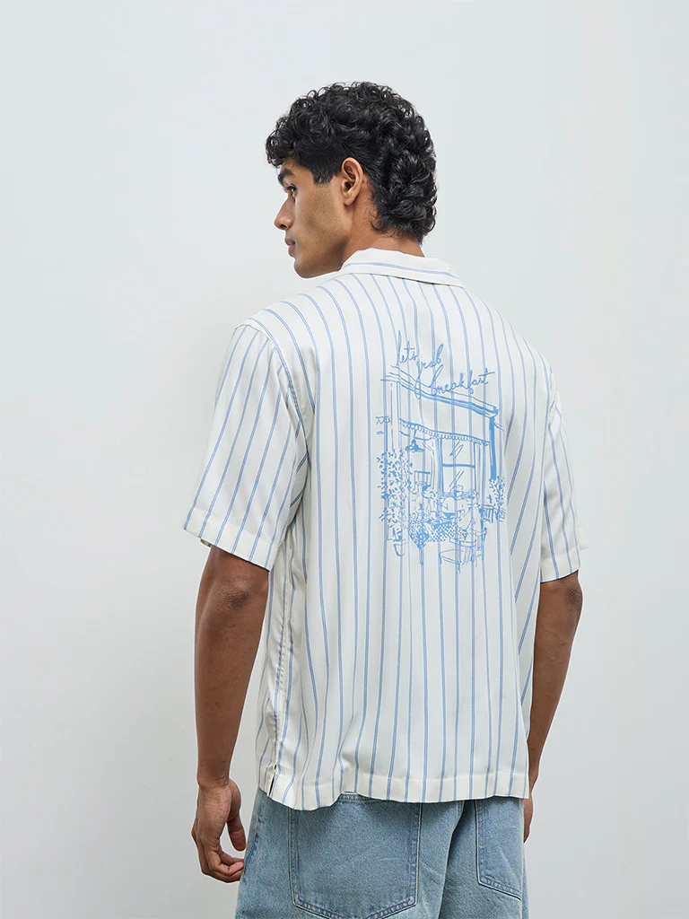 Nuon Off-White Striped Relaxed-Fit Shirt - Image 4