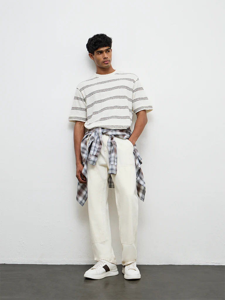 Nuon Off-White Striped Relaxed-Fit T-Shirt
