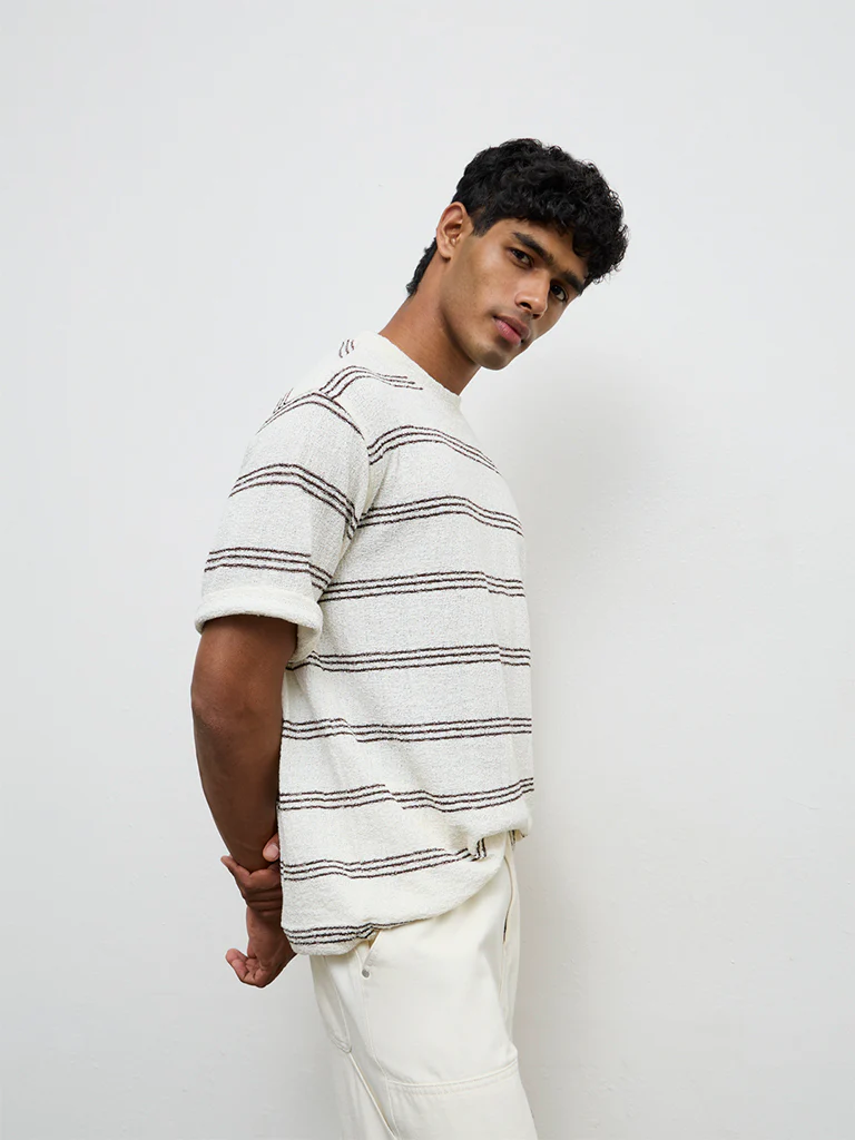 Nuon Off-White Striped Relaxed-Fit T-Shirt - Image 2