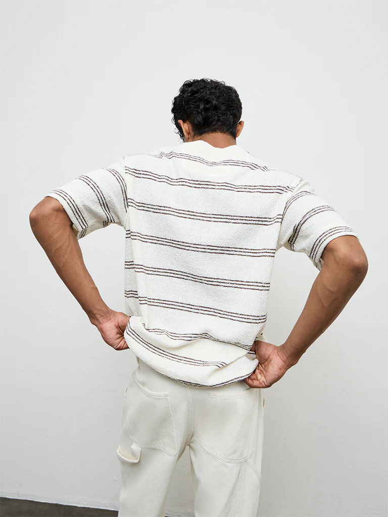 Nuon Off-White Striped Relaxed-Fit T-Shirt - Image 4