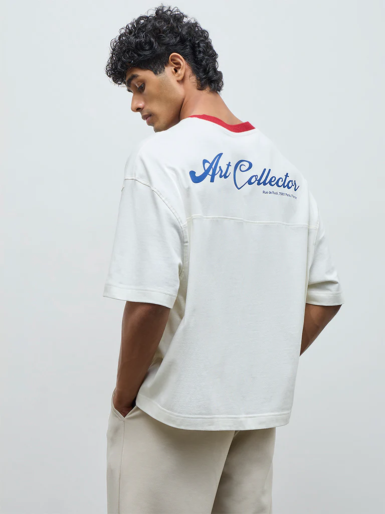 Nuon Off-White Text Design Oversized-Fit Cotton T-Shirt - Image 4