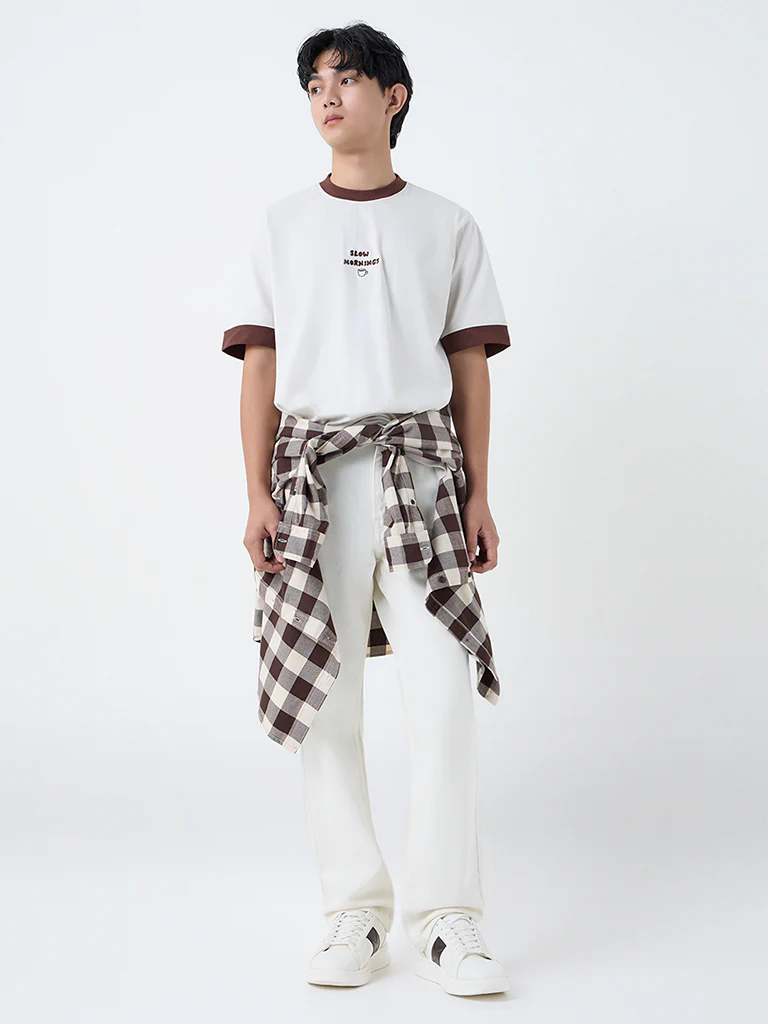 Nuon Off-White Text Design Relaxed-Fit Cotton T-Shirt - Image 2