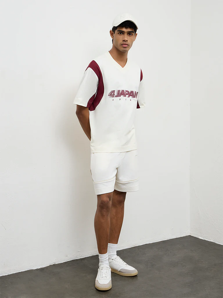 Nuon Off-White Text-Design Relaxed-Fit Cotton T-Shirt