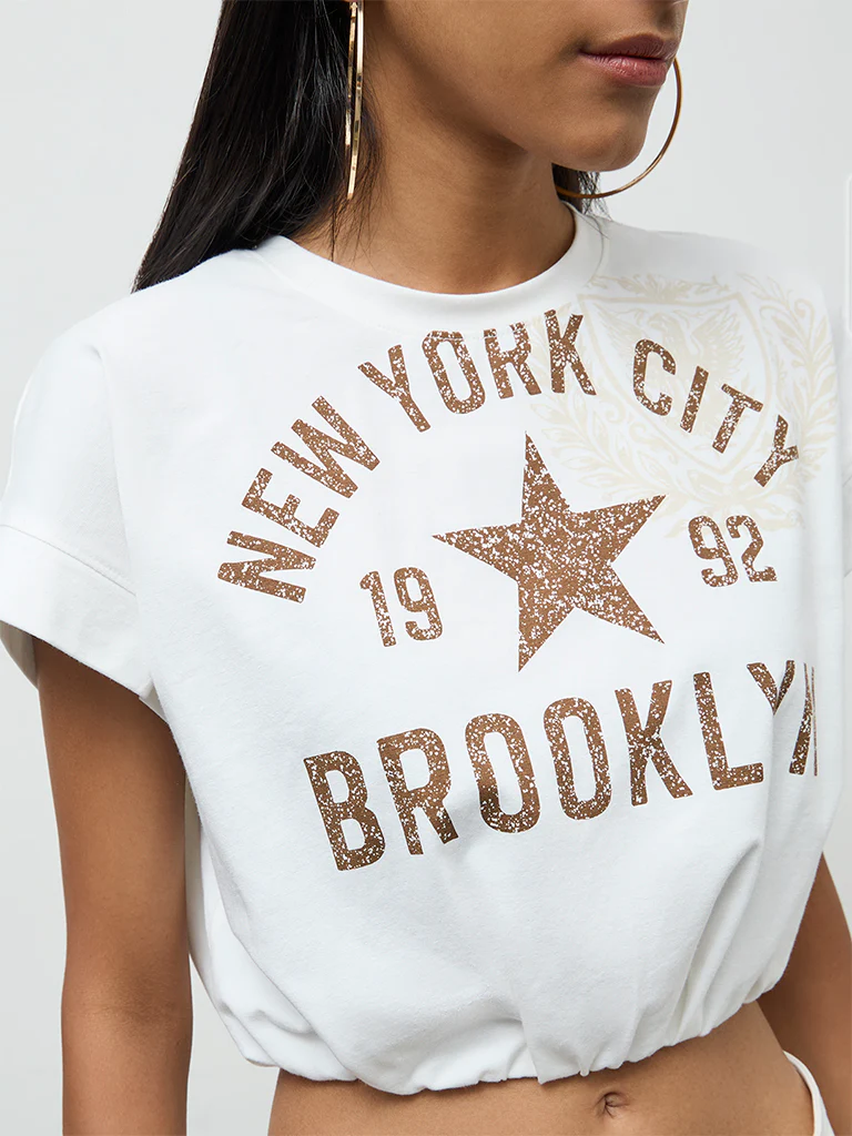 Nuon Off-White Text Printed Cotton T-Shirt - Image 3